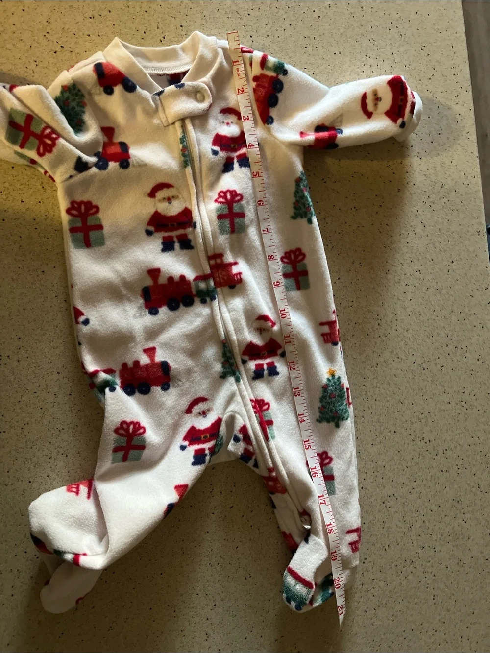 Carter's White Holiday Fleece One-Piece with Santa, Train & Gifts